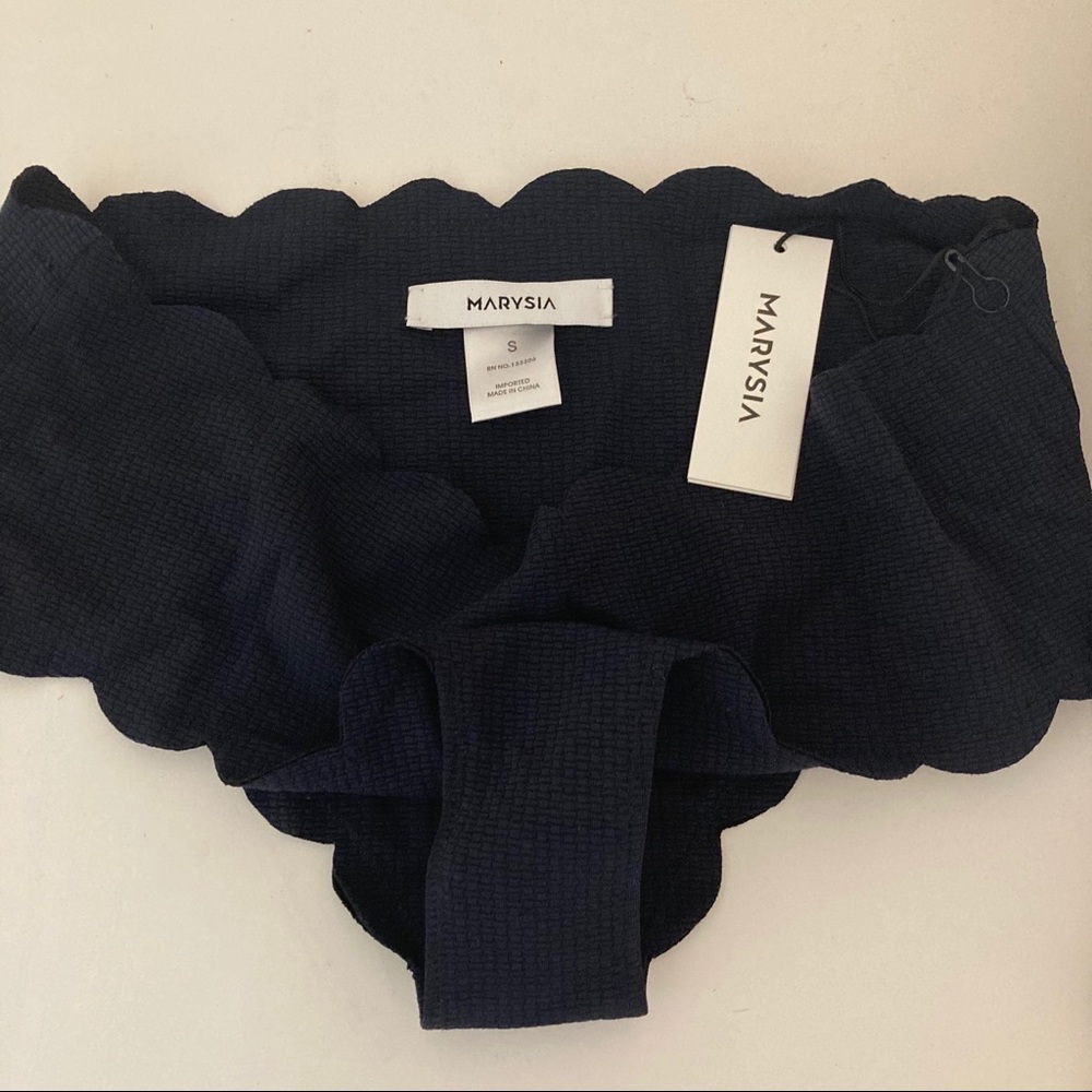 Marysia Scalloped Boyshort Bikini Bottoms Navy